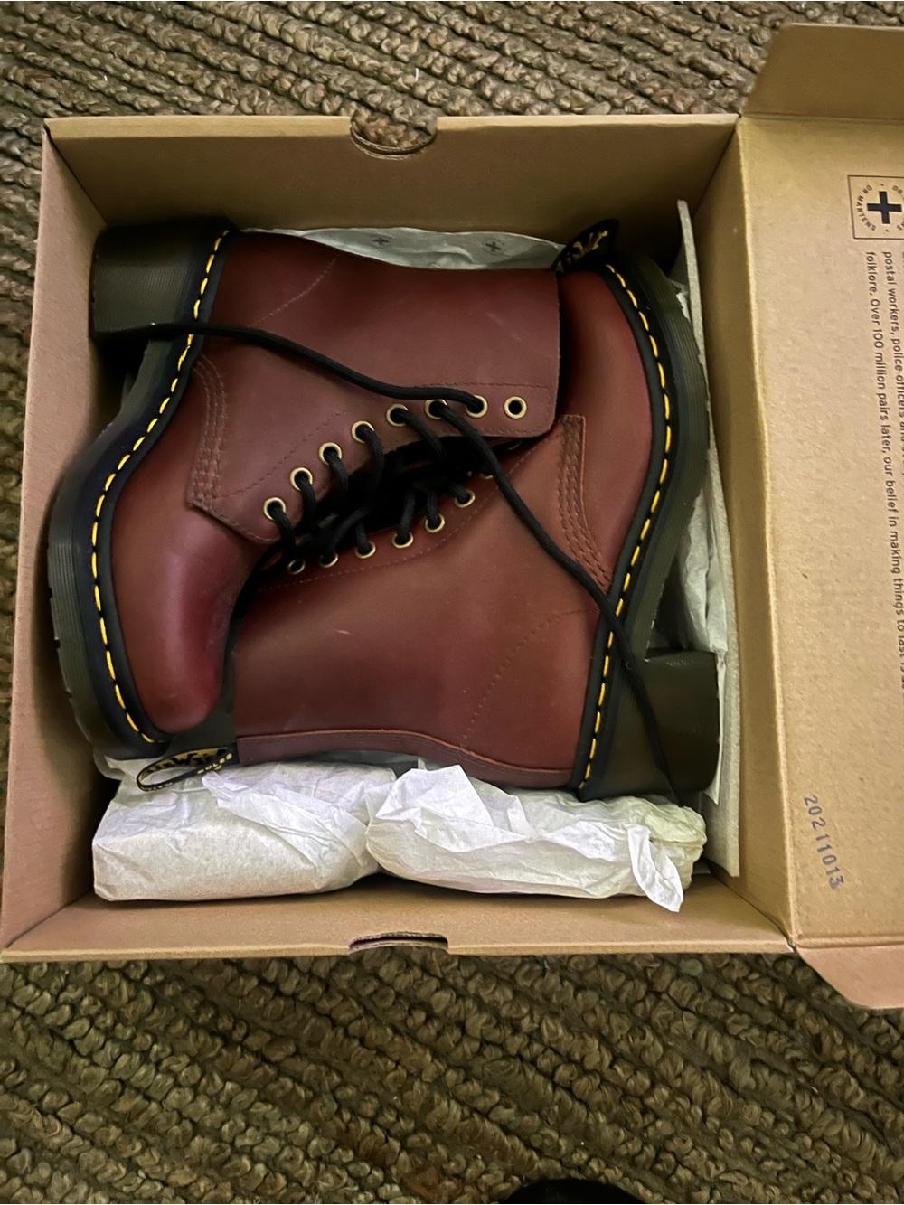 Dr. Martens Women's 8-Eye Leather Boots in Burgundy with Black Laces - Picture 8 of 11